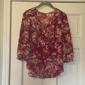 Elle Plum Floral Blouse—Size XS